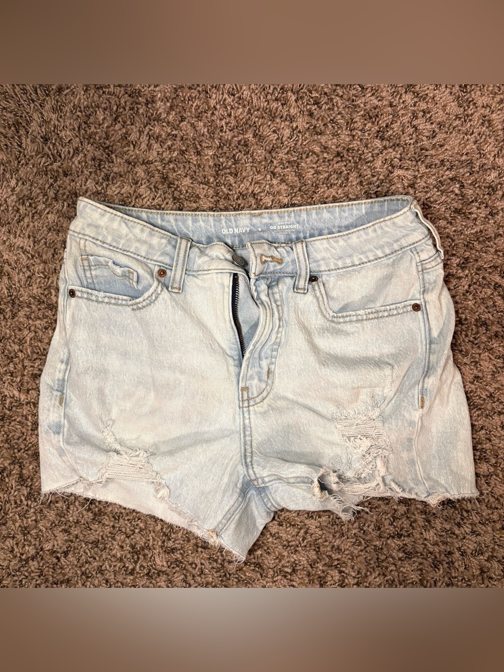 Old Navy High‑Rise OG Straight Distressed Denim Shorts